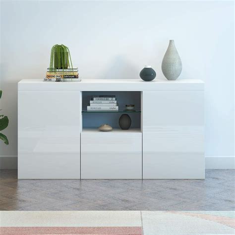 Panana Modern High Gloss 3 Door Cabinet Rgb Led Sideboard Storage Ebay