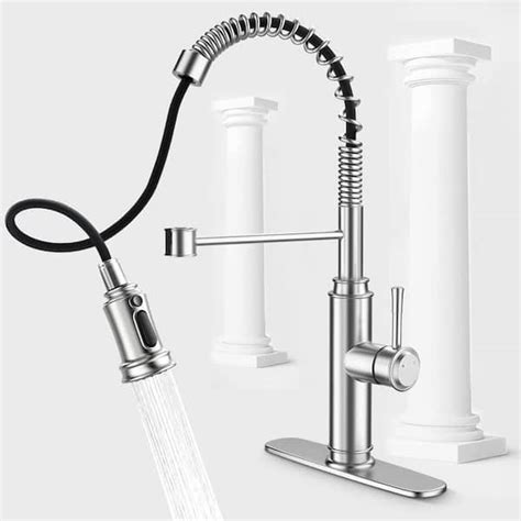 Fapully Single Handle Spring Pull Down Sprayer Kitchen Faucet With Power Clean In Spot Resist