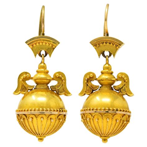 Victorian Era Etruscan Revival Gold Urn Earrings At 1stDibs