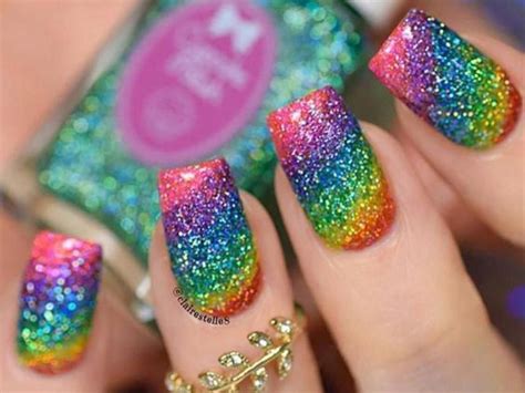 Rainbow Glitter Nails Perfect For Pride #rainbownails | Rainbow nails design, Unicorn nails ...