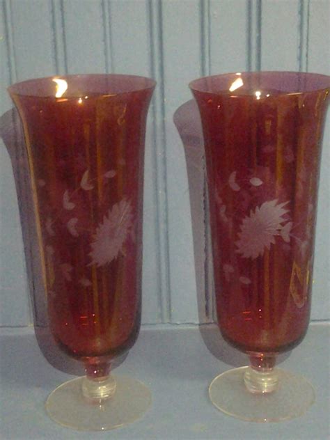 Etched Cranberry Glass Vases Instappraisal