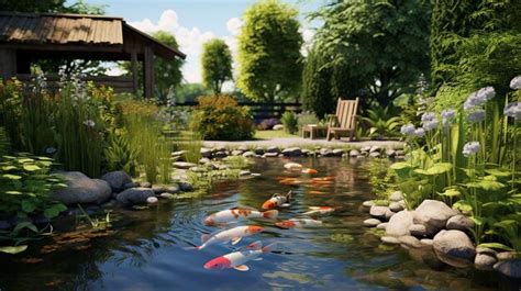 Premium AI Image | A photo high quality details small fish pond on a farm