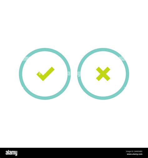 Set Of Check Mark Icons Squared Green Tick And Cross In Blue Circle