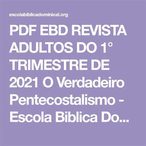 Pdf Ebd Revista Adultos Do Trimestre De O Verdadeiro