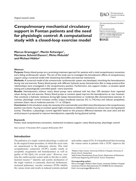 Pdf Cavopulmonary Mechanical Circulatory Support In Fontan Patients