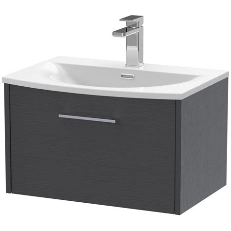 Hudson Reed Juno Graphite Grey 600mm Wall Hung Single Drawer Vanity And Basin 4