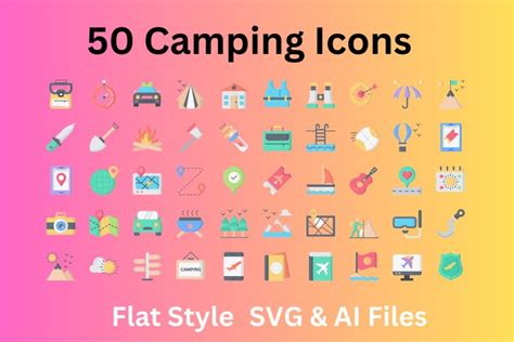 Camping Icon Set 50 Flat Icons - SVG And AI Files (2713144)