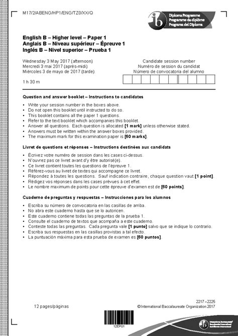english  paper  question booklet hl question  answer booklet