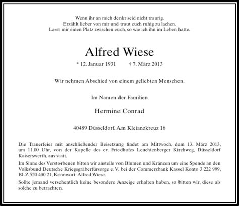 Alle Traueranzeigen F R Alfred Wiese Trauer Rp Online De