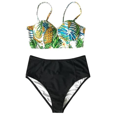 Buy 2 Piece Swimsuit Women High Waist Pineapple Print