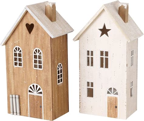 Amazon.de: BOLTZE 2 x Dekoaufsteller Haus Houses Höhe 29 cm Holz
