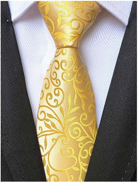 Men Handmade Yellow Gold Silk Ties Fashion Floral Wedding Party Designer Necktie