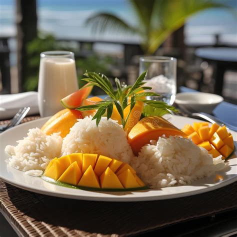 Tropical Delights Mango Sticky Rice By The Ocean S Edge Stock