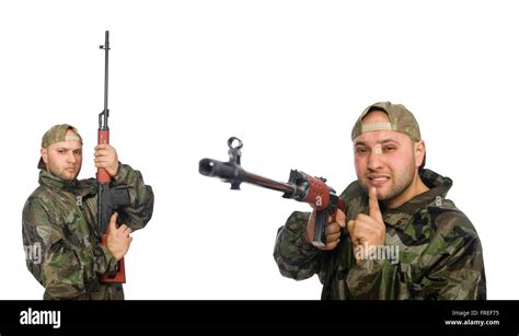 Soldier with sniper rifle isolated on white Stock Photo - Alamy