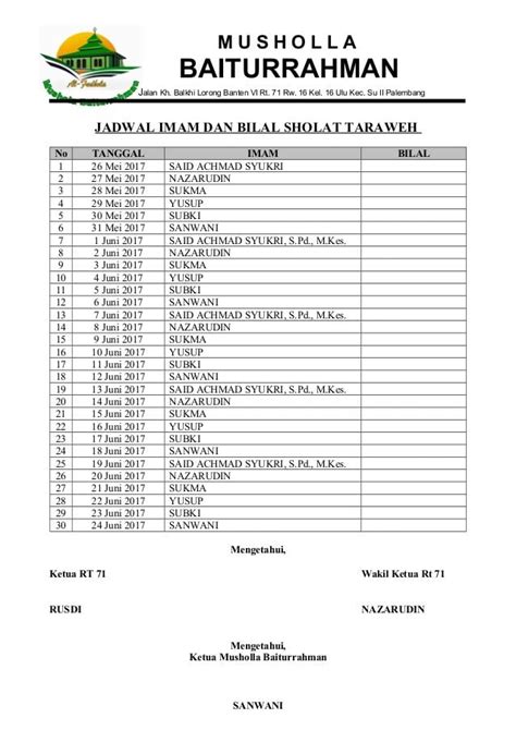 Contoh Jadwal Imam Tarawih 46 Koleksi Gambar