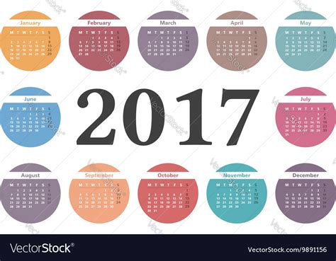 2017 Calendar Royalty Free Vector Image Vectorstock