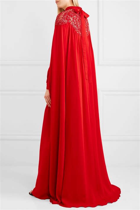 Elie Saab Cape Effect Embellished Silk Blend Crepe De Chine Gown