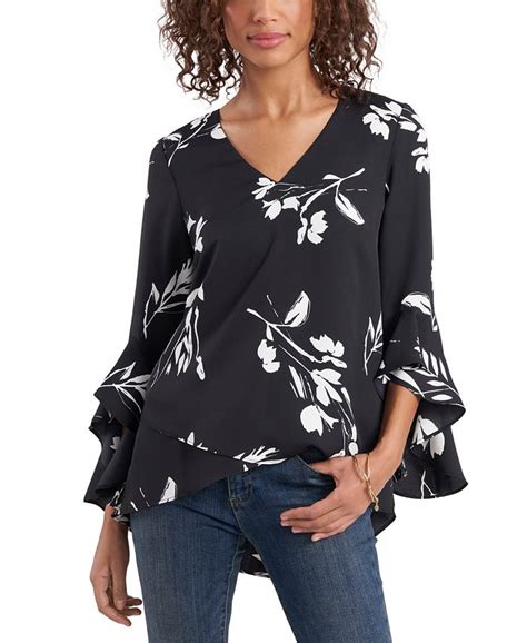 Vince Camuto Womens Floral Whisper Printed Flutter Sleeve Blouse Macys