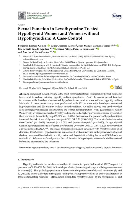 Pdf Sexual Function In Levothyroxine Treated Hypothyroid Women And Women Without