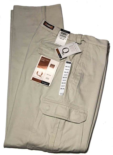 Haggar Q Cargo Pants Khaki Relaxed Flat Front Expandable Waist Mens