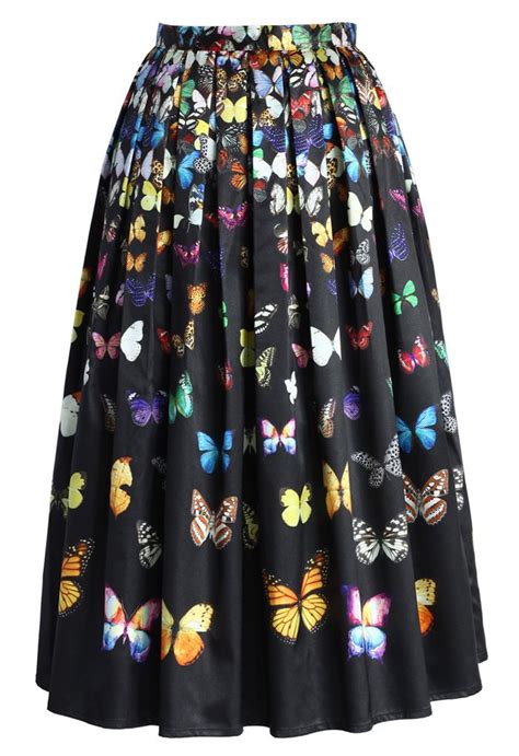 Dreamy Butterfly Pleated Midi Skirt In Black Fashion Modest Fashion