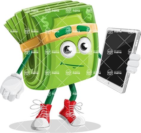 Dollar Bill Cartoon Vector Character Aka Richy Mccash Holding Tablet