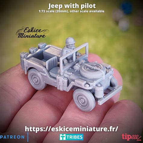 3D Printable Jeep US WW2 With Pilot Empty 28mm By Eskice Miniature