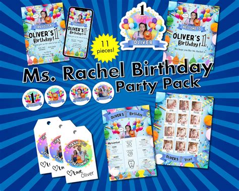 celebrate  ms rachel birthday theme party pack invites