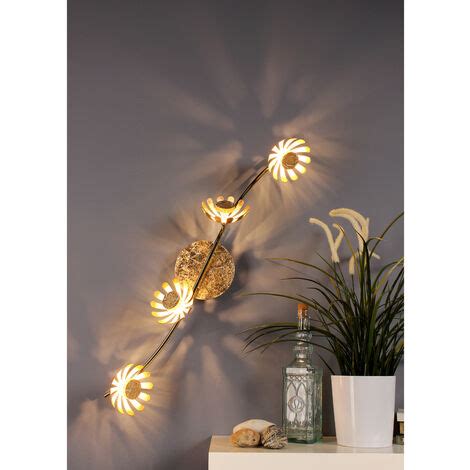 Vierflammige LED Deckenleuchte BLOOM Aus Metall In Blattgold Mit Blumen