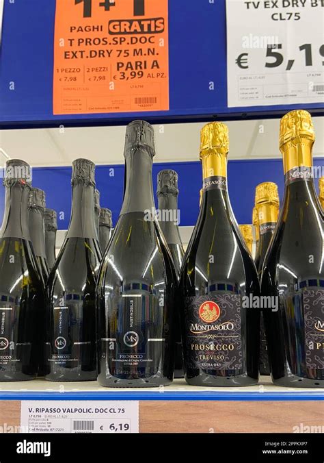 Various Prosecco Wines And Prices In Supermarket Stock Photo Alamy