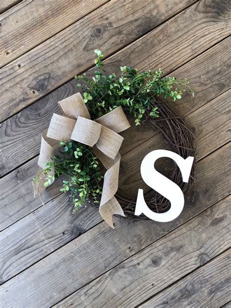 Wreath For Front Door Initial Monogram Front Door Wreath Etsy