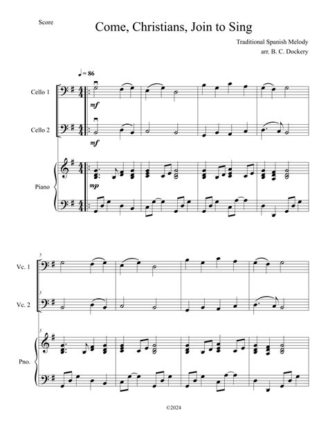 Come Christians Join To Sing Cello Duet With Piano Accompaniment Arr B C Dockery By