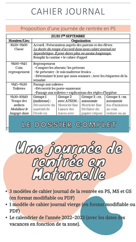 Une journée de rentrée en Maternelle PS MS GS 3 niveaux Petite