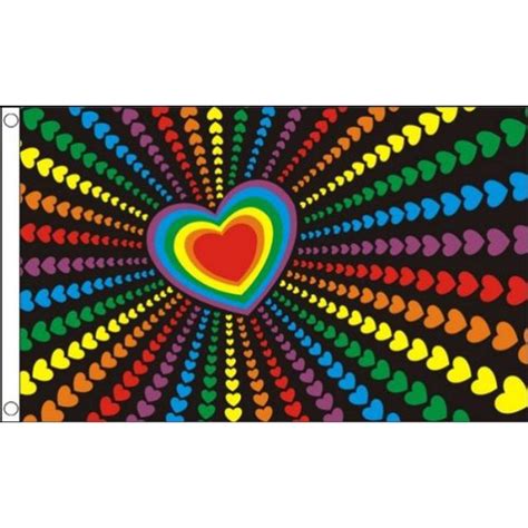 Deyou Gay Pride Rainbow Love Hearts Flag 3x5 Feet Banner Flag