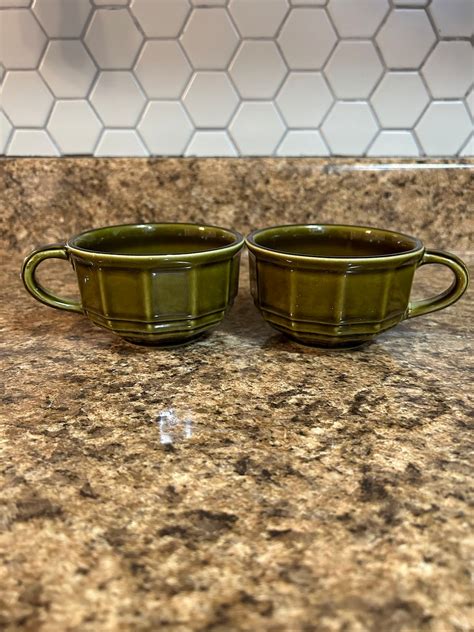 Vintage Pfaltzgraff Heritage Olive Green Mugs Set Of 2 Etsy