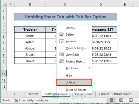 How To Unhide A Sheet Tab In Excel 7 Methods Exceldemy