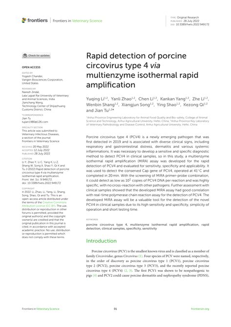 Pdf Rapid Detection Of Porcine Circovirus Type Via Multienzyme