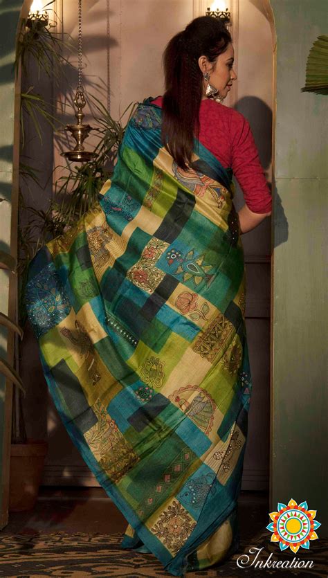 Madhubani Hand Painted Pure Tussar Silk Sari With Blouse Etsy