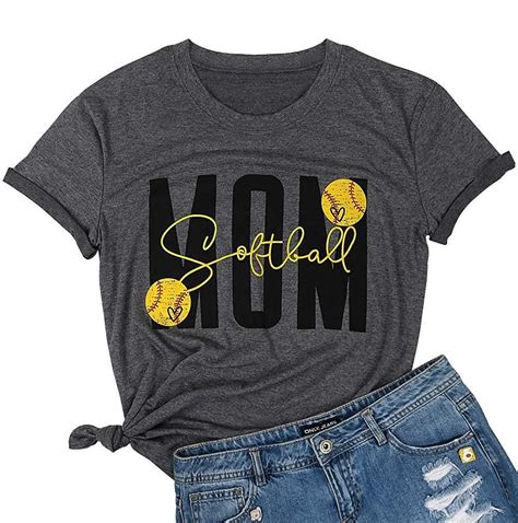 Softball Mom Shirt For Women Ladies Short Sleeve Letter Print Casual T