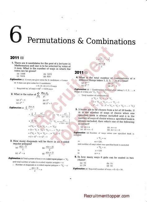 Combinations And Permutations Worksheets