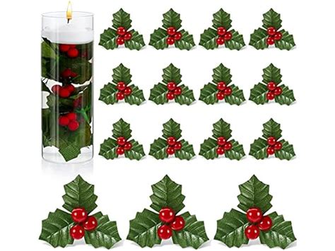 50 Pc Christmas Holly Berry With Leaves