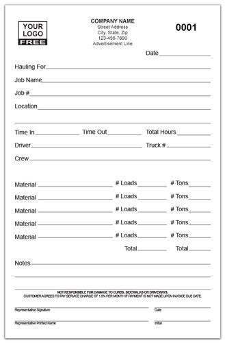 Trucking Company Haul Tickets Custom Printed Forms