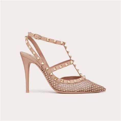 Valentino Women Rockstud Mesh Pump With Crystals And Straps Mm