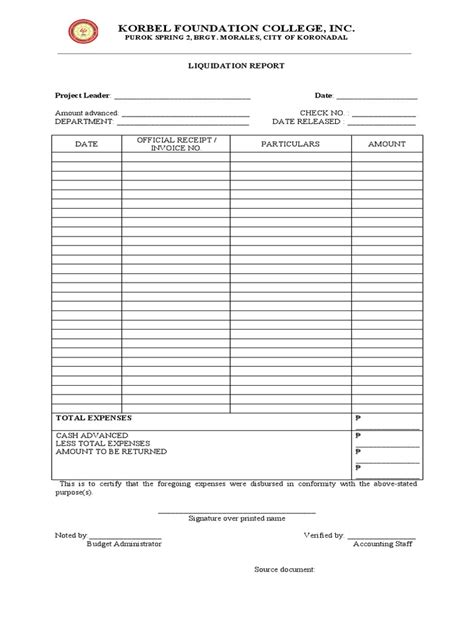 Liquidation Form Pdf