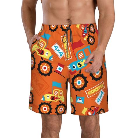 Lukts Monster Truck Truck Cartoon Mens Swim Trunks Quick Dry Swim