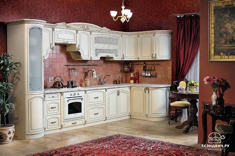 Кухня угловая 3,7х1,4 правая "Луиджи" (МДФ) (Крем/Патина позолота ...