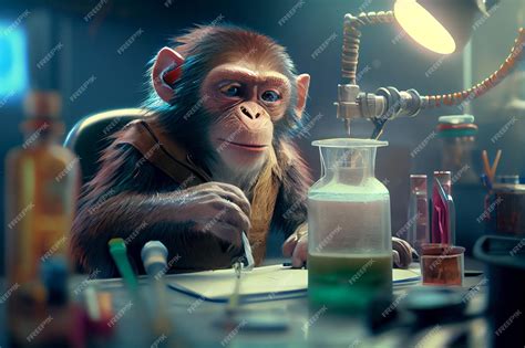 Premium Photo | Monkey doing experiments in lab Illustration of a Curious Monkey Conducting a ...