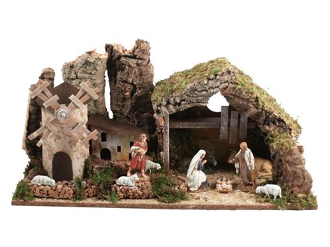 Capanna Per Presepe Con Statuine Da Cm E Mulino A Vento Che Si Muove