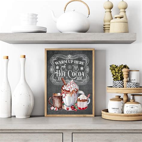 Hot Cocoa Sign Printable Hot Cocoa Bar Vintage Christmas Cozy Christmas Art Christmas Print