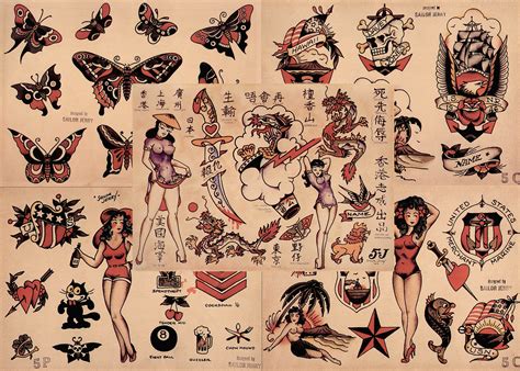 Sailor Jerry Traditional Vintage Style Tattoo Flash 5 Sheets 11x14 Old School Great For Tattoo